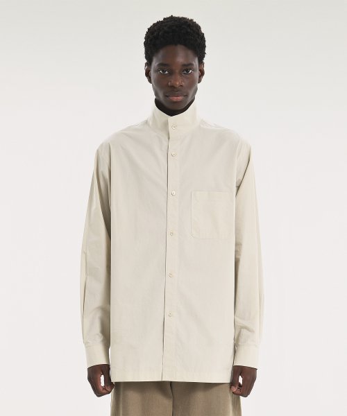 STAND COLLAR SHIRT, LIGHT BEIGE