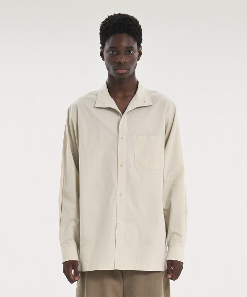 STAND COLLAR SHIRT, LIGHT BEIGE