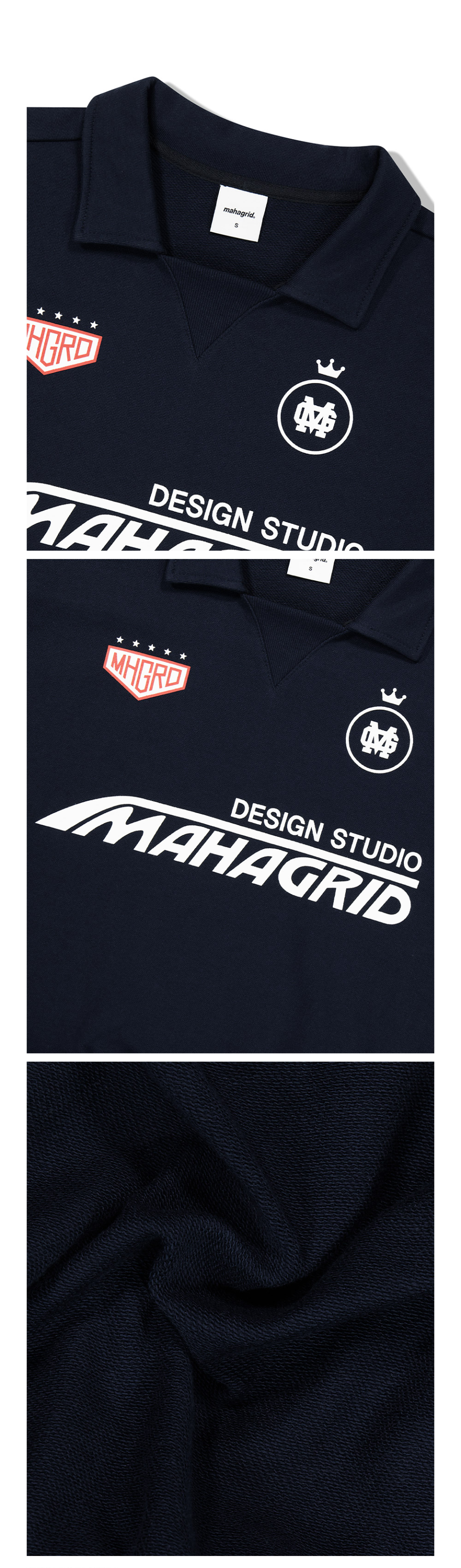 MUSINSA | MAHAGRID RALLY COLLARED SWEATSHIRT NAVY(MG2DSMM446A)