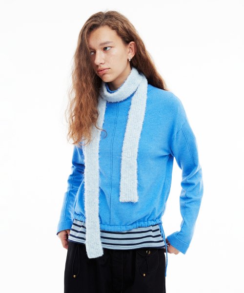 BOUCLE KNIT MUFFLER - POWDER BLUE
