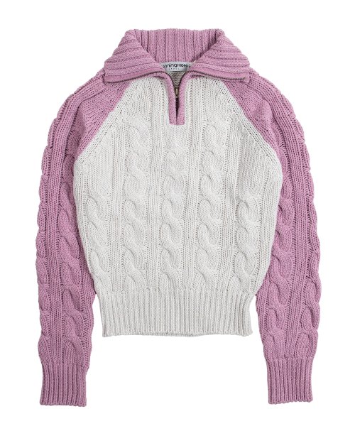COLOR BLOCK TURTLENECK ZIP UP KNIT PULLOVER [PINK]
