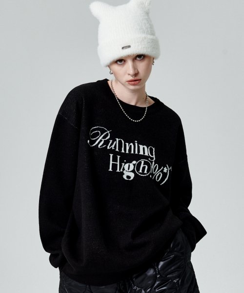 MINIMAL LOGO JACQUARD KNIT PULLOVER [BLACK]