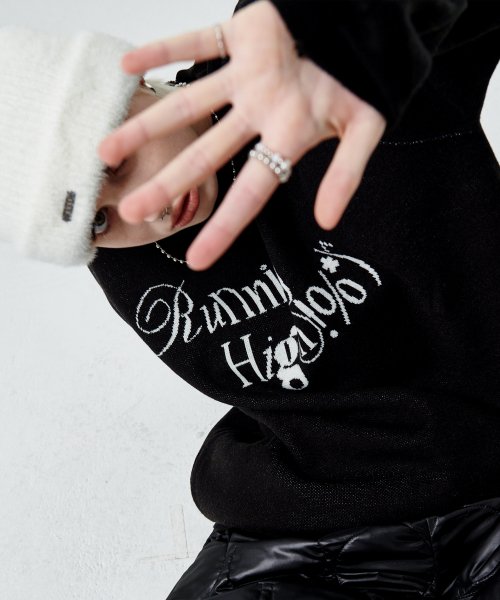 MINIMAL LOGO JACQUARD KNIT PULLOVER [BLACK]