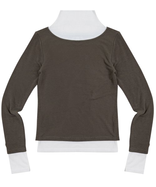 LAYERED TURTLENECK TOP [KHAKI WHITE]