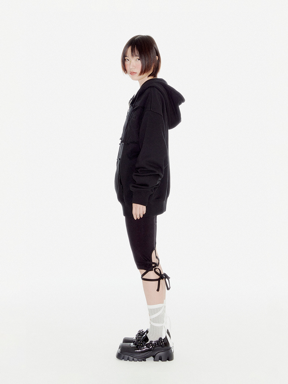YOUHEE) YOUHEE RIBBON HOOD ZIP-UP | 3color