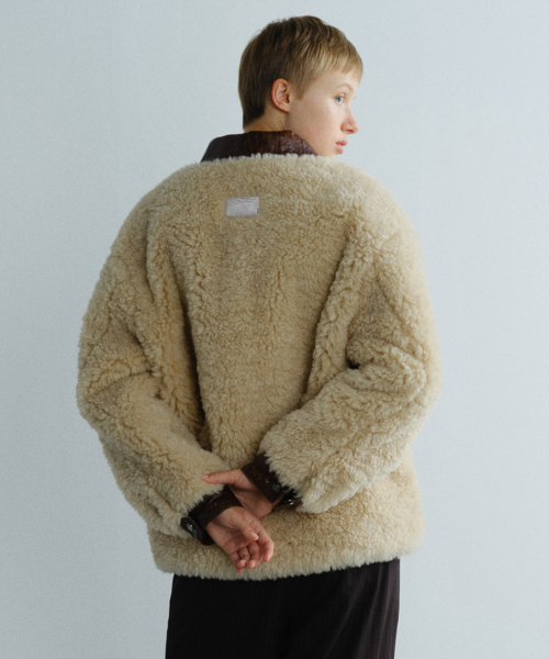 LEATHER COLORED FUR JACKET - BEIGE