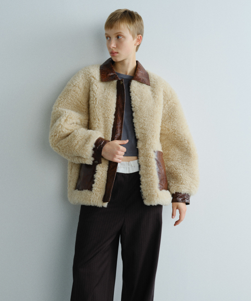 LEATHER COLORED FUR JACKET - BEIGE