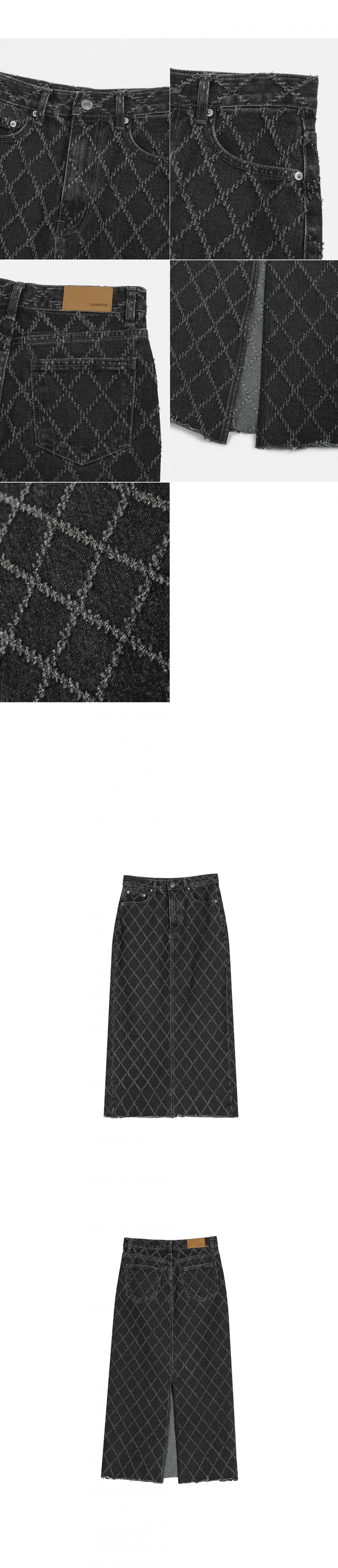 MUSINSA | AVANDRESS Quilting Long Denim Skirt BLACK