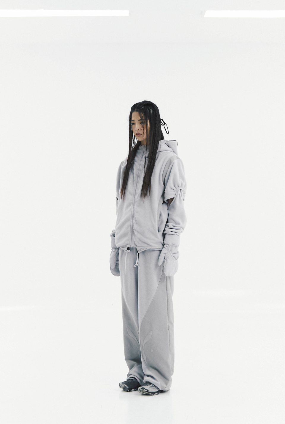 MUSINSA | OJOS Ear Hole Hoodie Fleece Zip-Up / Grey