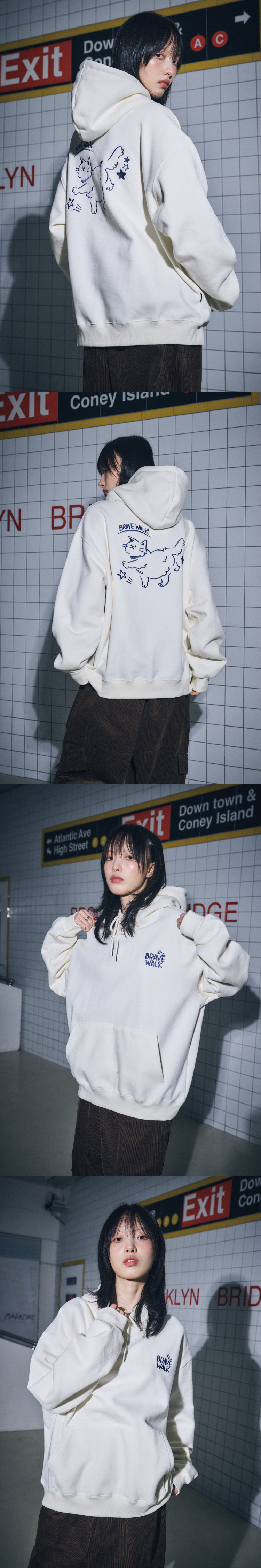 MUSINSA | CPGN STUDIO BRAVE CAT embroidered hoodie cream