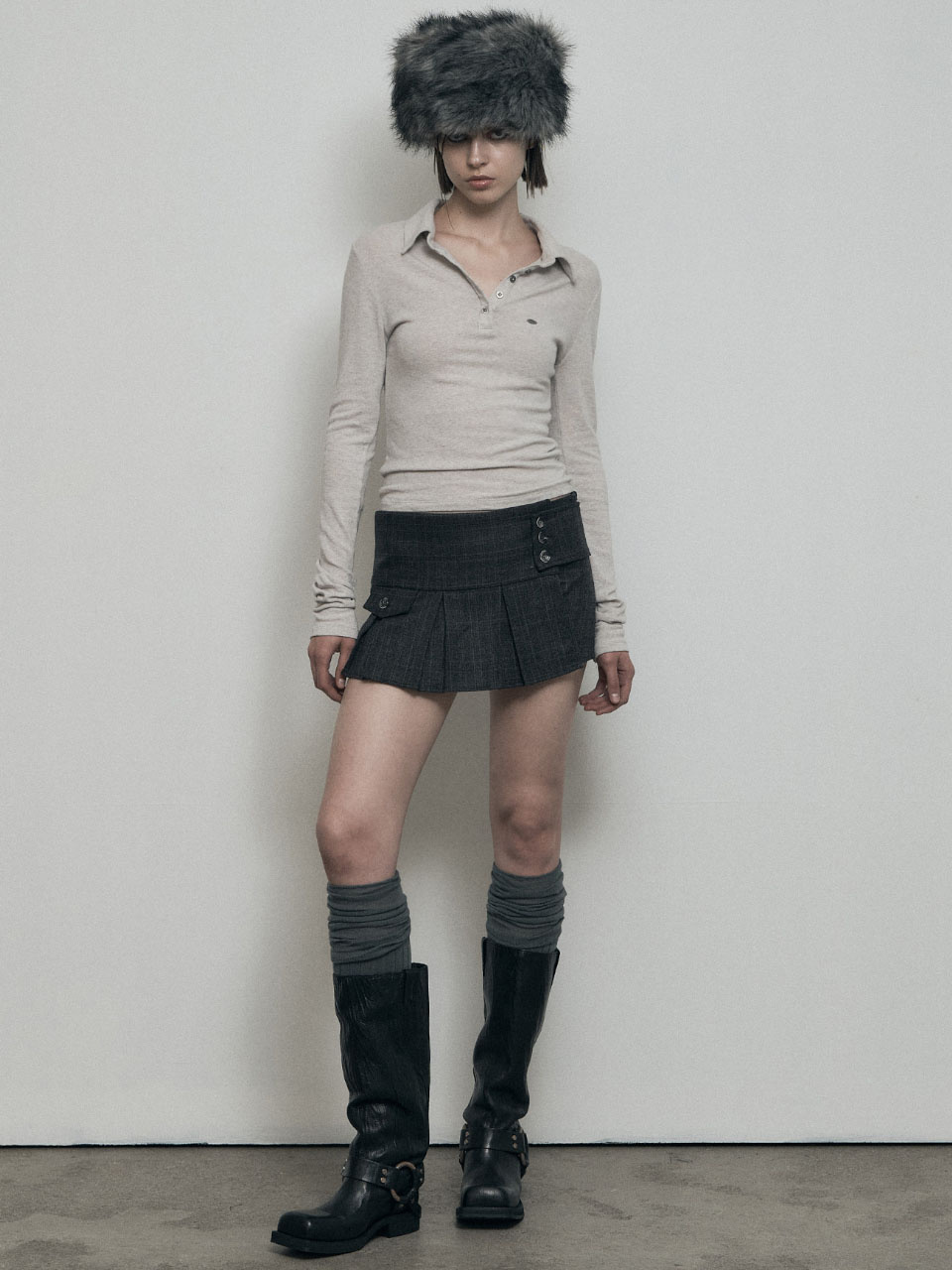 보헤미안 서울(BOHEMSEO) PLEATED WRAP SKIRT, DEEP GRAY