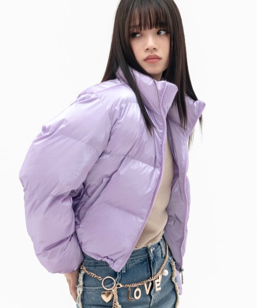 글리터 크롭 패딩_연보라
