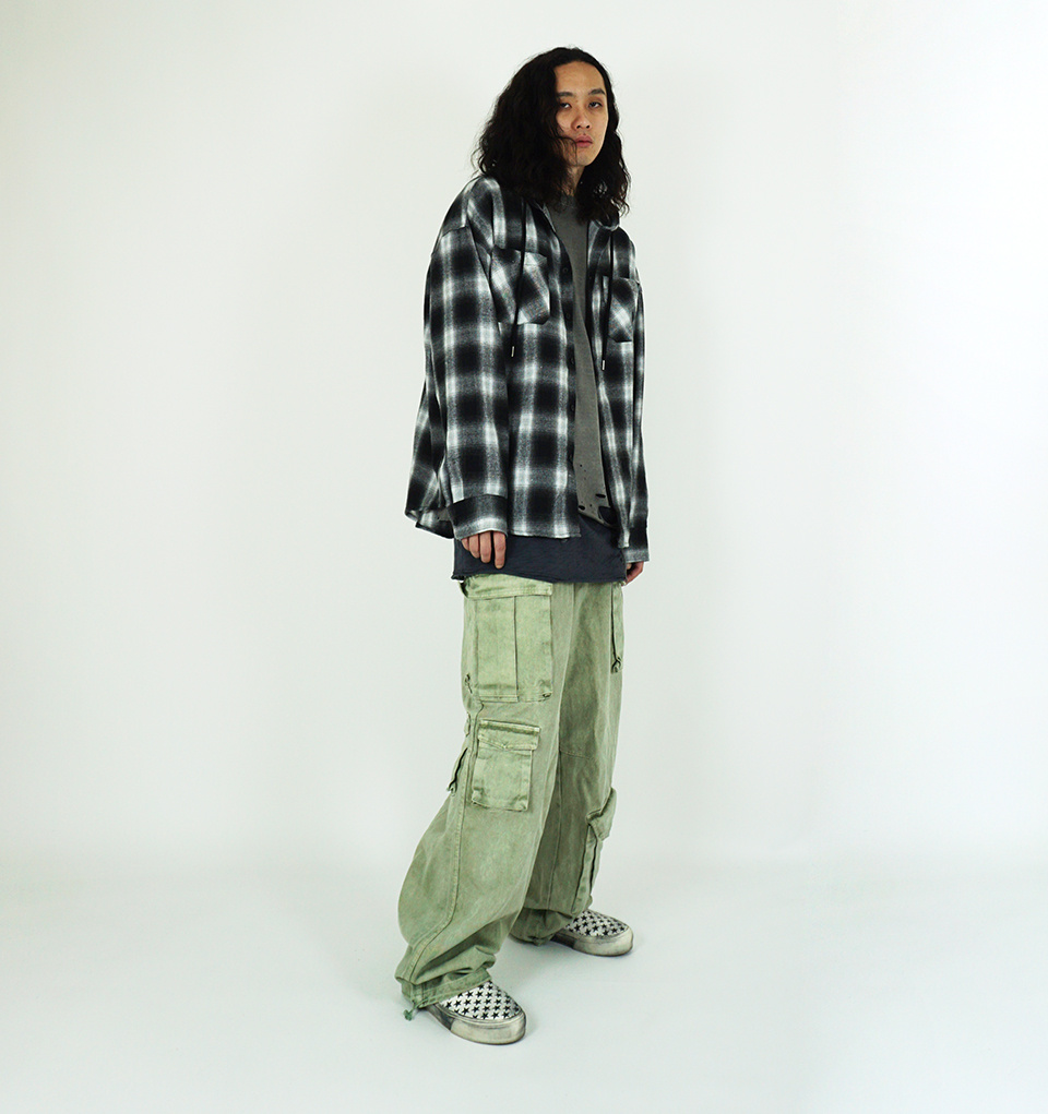 MUSINSA公式 | SK8ER ROCK Ombre Check Hoodie Shirt Black
