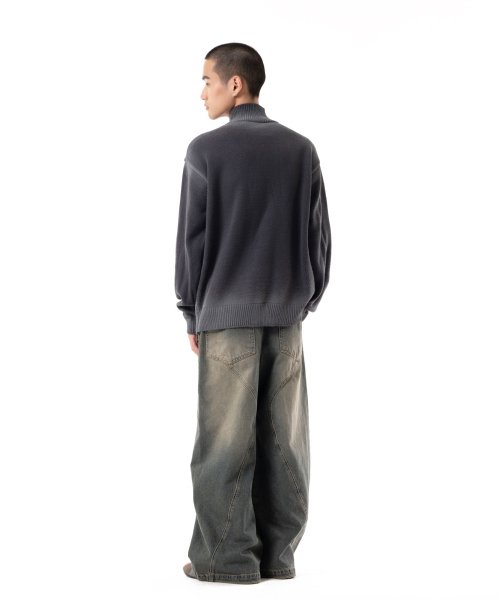Gradient Zip-Up Sweater (Gray)