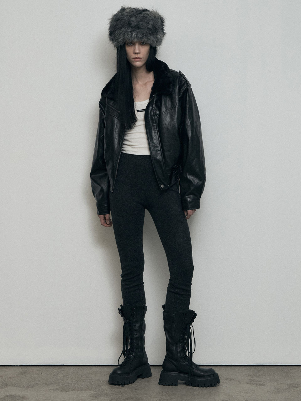 보헤미안 서울(BOHEMSEO) CRINKLED LEATHER FUR BLOUSON JUMPER