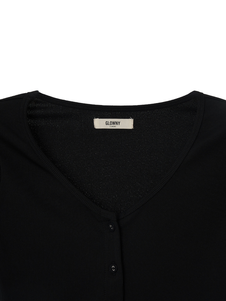 MUSINSA | GLOWNY G CLASSIC RIB V-NECK CARDIGAN (BLACK)