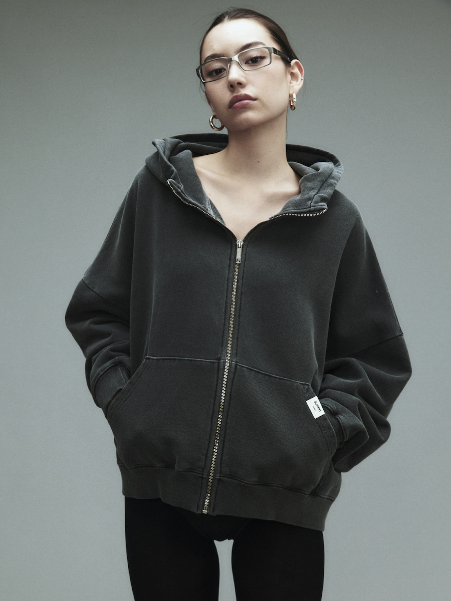 MUSINSA | GLOWNY G CLASSIC WASHED BOXY ZIP UP (CHARCOAL)