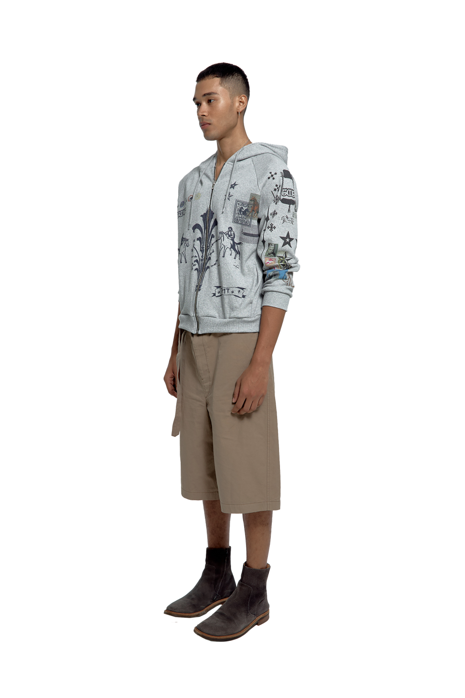 トップス TOOMUCHTAX PRINTED WAFFLE ZIP-UP HOODIE PRINTED WAFFLE ZIP-UP HOODIE (IVORY) - toomuchtax