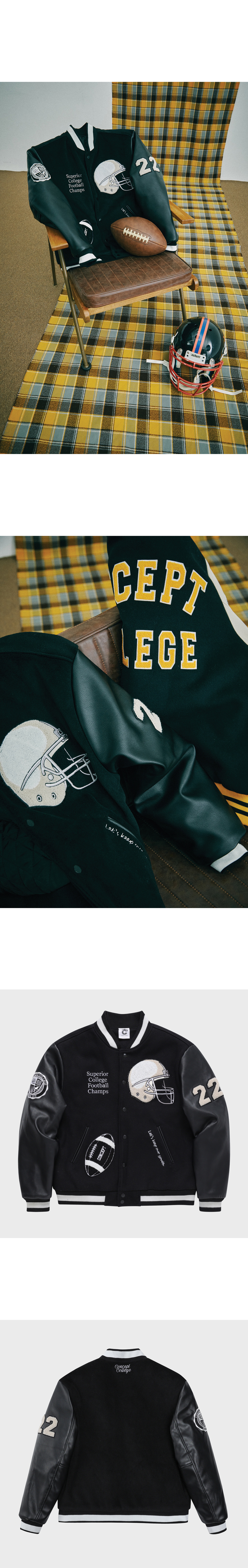 CONCEPT C ■ All Black Football Champions Varsity Jacket All Black Football Champions Varsity Jacket - CONCEPT