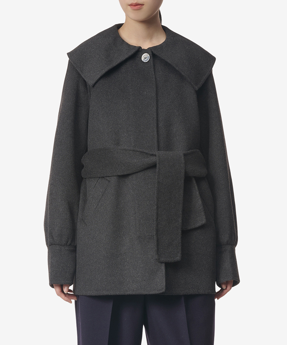 ★Ganni★ Belted big collar coat black F8486252 F8486252FW23 MUSINSA | GANNI Belted Big Collar Coat - Black / F8486252