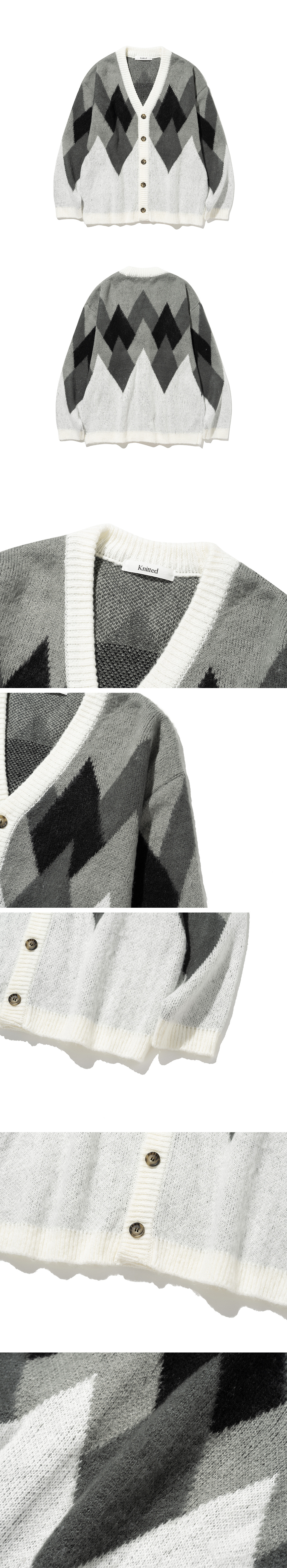 カーディガン KNITTED BULKY BRUSH ARGYLE CARDIGAN HM1496 MUSINSA | KNITTED Bulky Brush Argyle Cardigan DARK BLACK