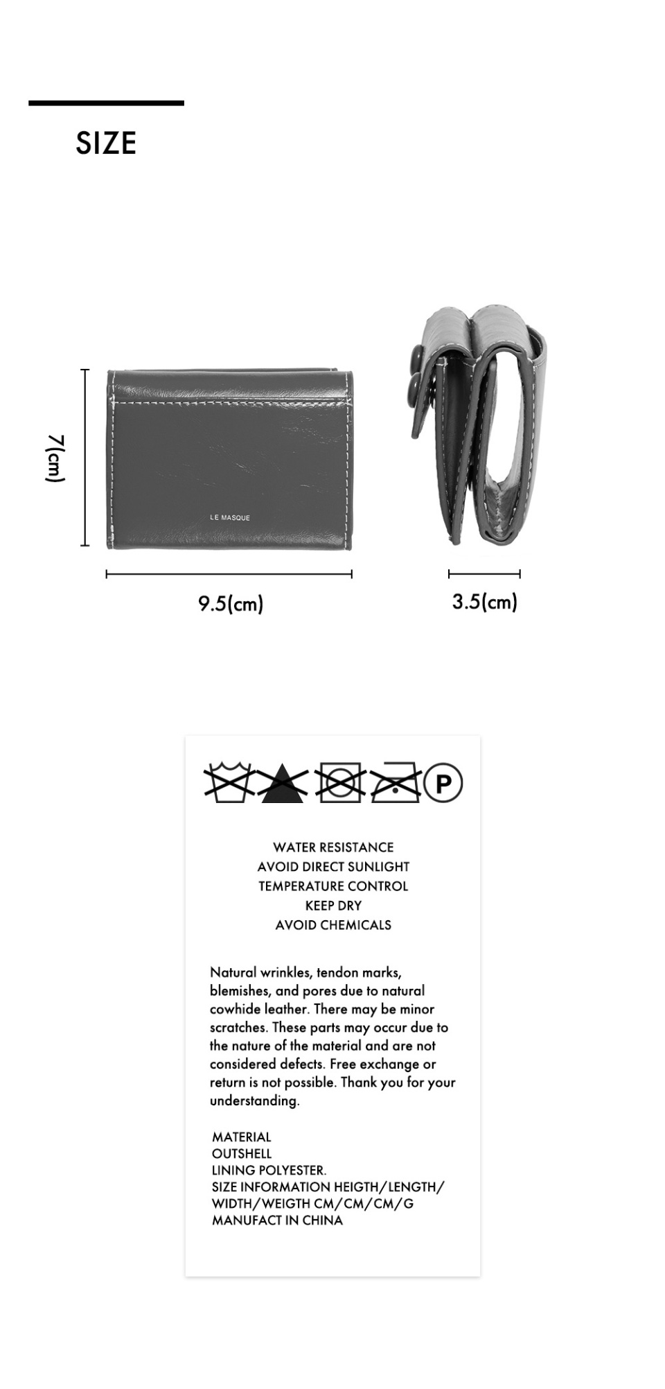 MUSINSA | LEMASQUE Dot pocket 3-fold half wallet coin bill