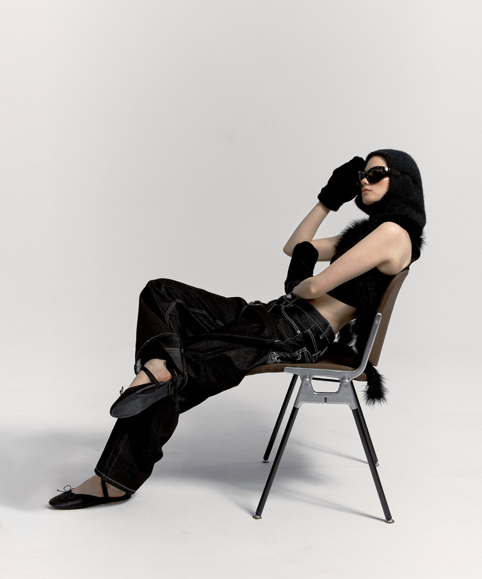 MUSINSA | KASHIKO Embroidered Nonfade Denim Pants - Black
