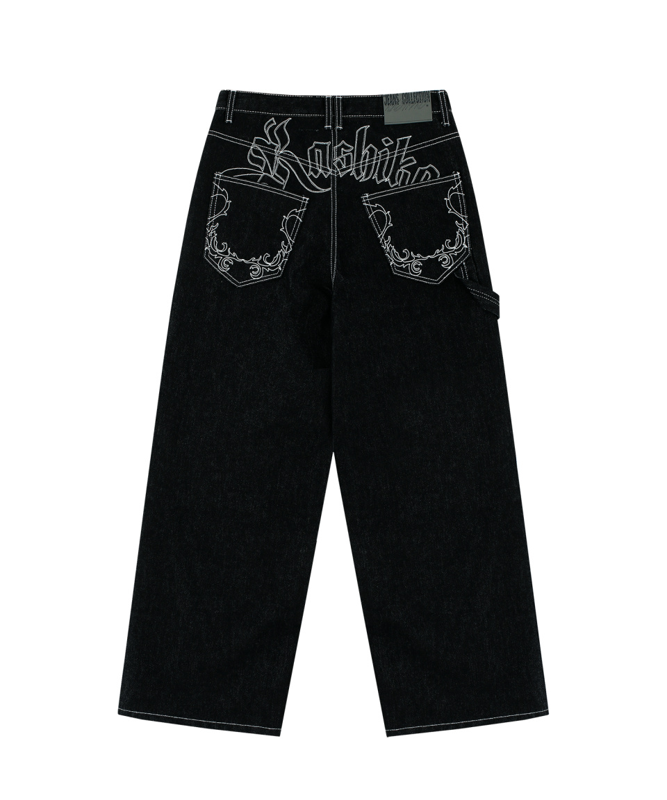 kashiko デニム ジーンズ ブラック black M MUSINSA公式 | KASHIKO Embroidered Nonfade Denim Pants - Black