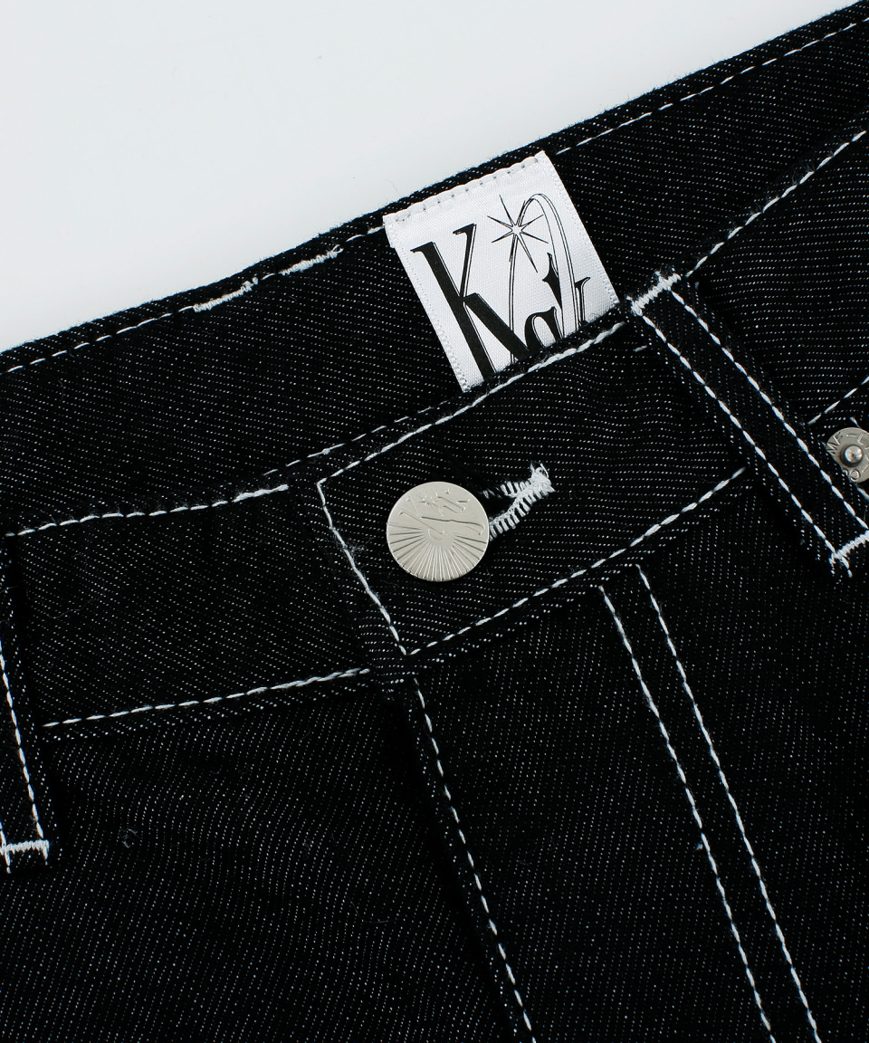 MUSINSA公式 | KASHIKO Embroidered Nonfade Denim Pants - Black