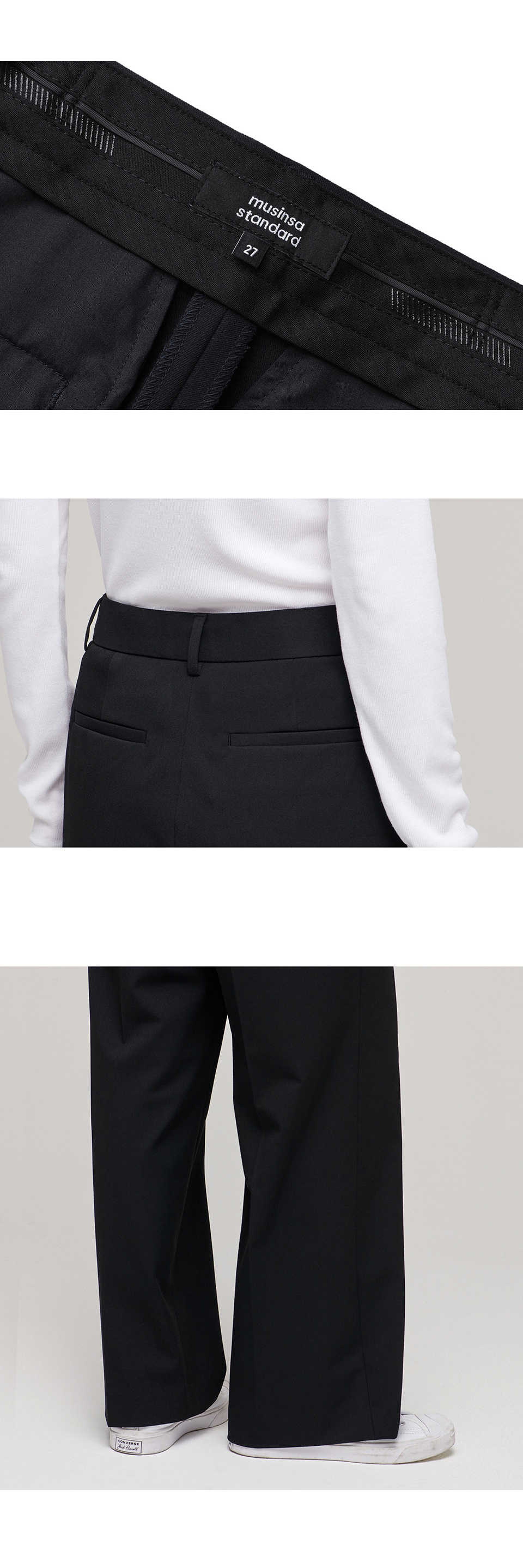 BTS 着用 Semi-wide hidden banding slacks [Black] MUSINSA | MUSINSA STANDARD Semi Wide Hidden Banding Slacks