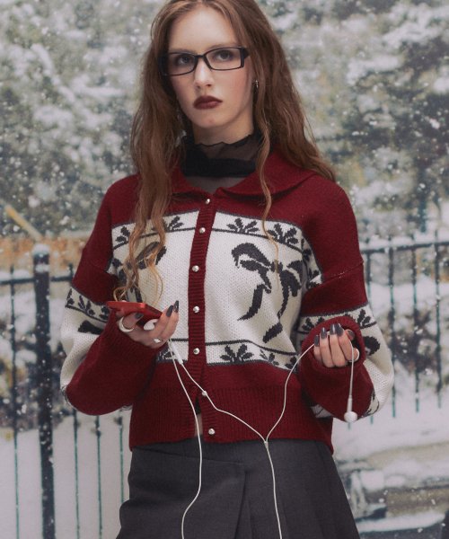 Cowichan Ribbon Crop Cardigan (DEEP RED)
