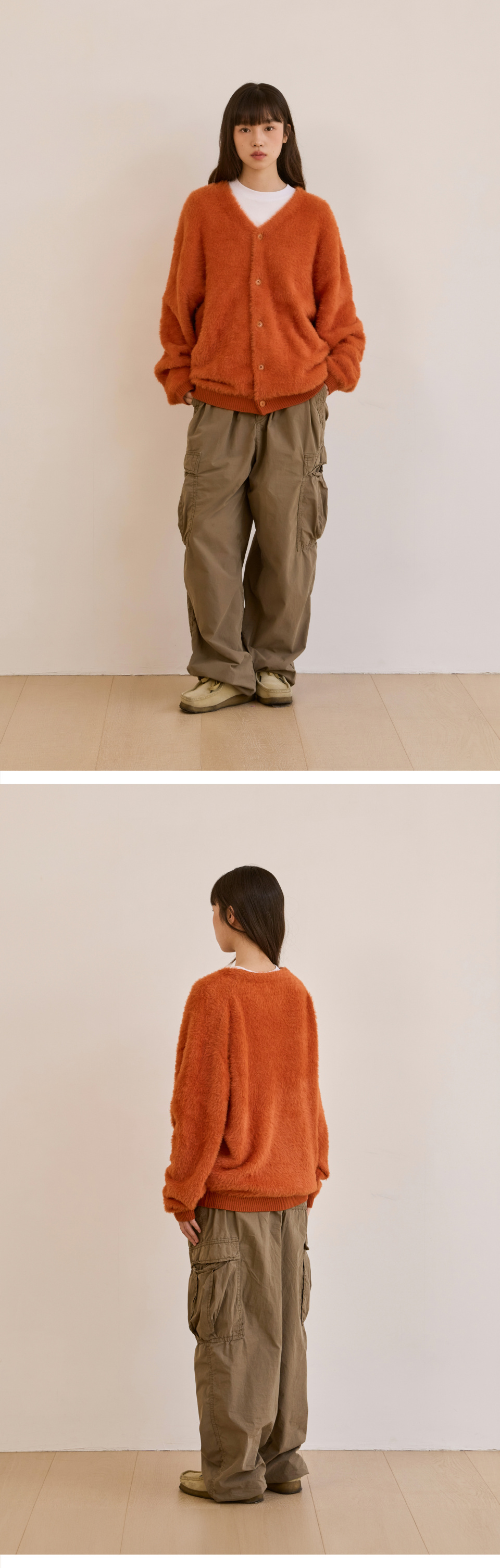 MUSINSA | URBANDTYPE Hairy Knit Cardigan_Orange_KN134