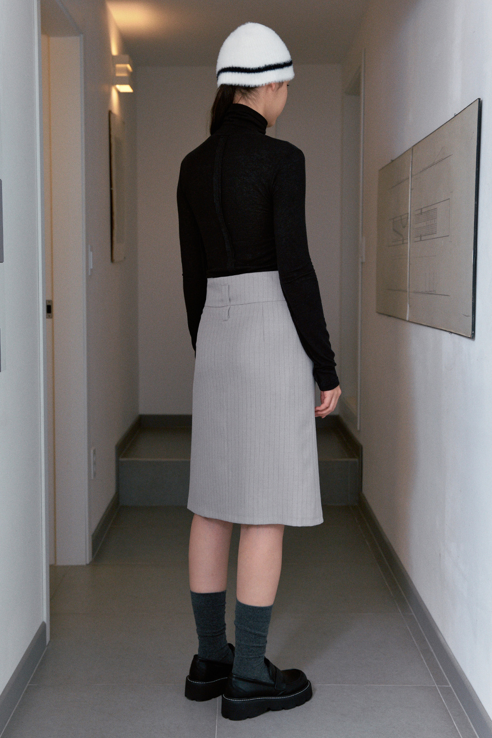 MUSINSA | SINOON SEMI LOW RISE STRIPE MIDI SKIRT (BEIGE)
