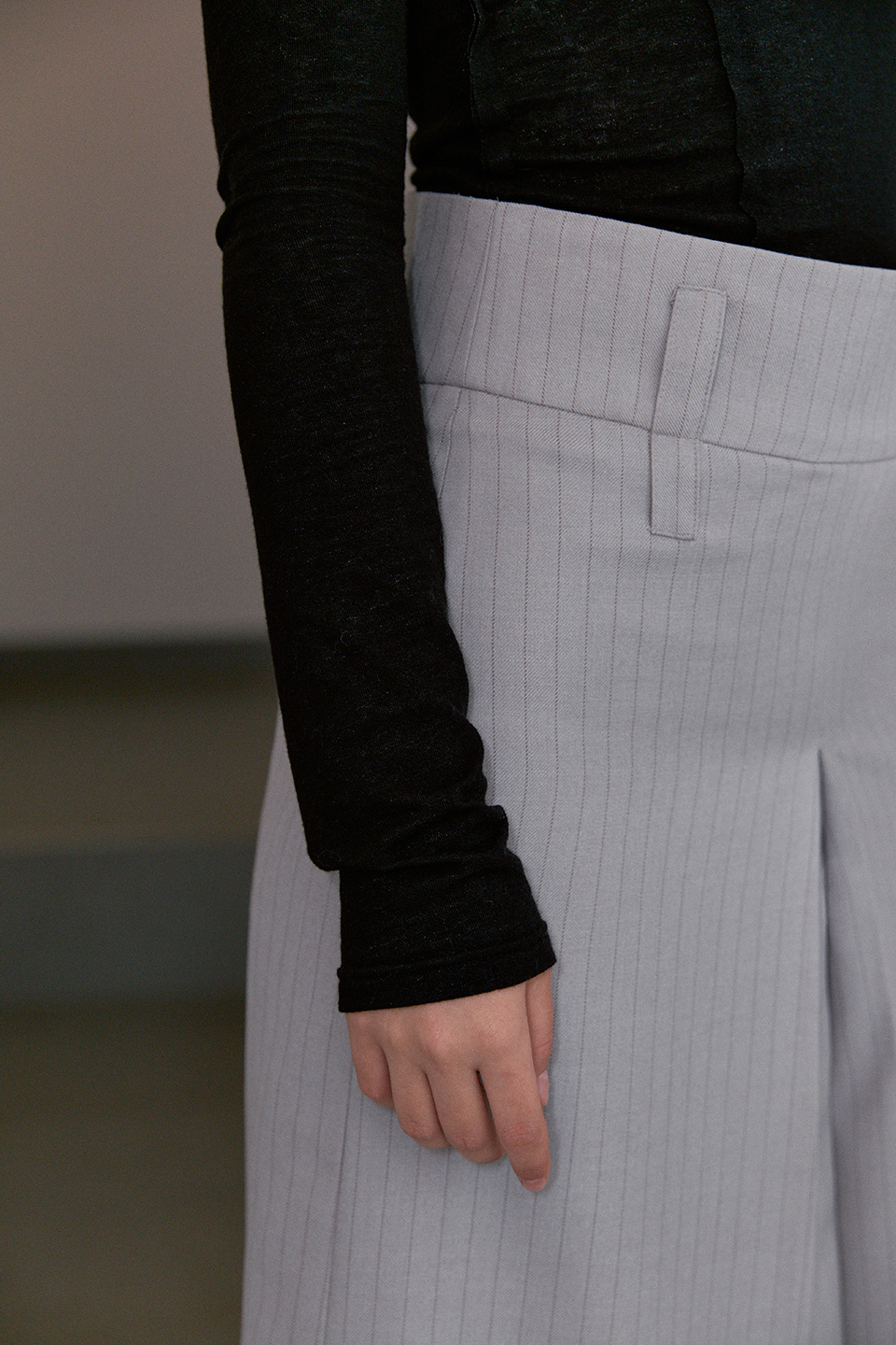 スカート [SINOON] SEMI LOW RISE STRIPE MIDI SKIRT SINOON