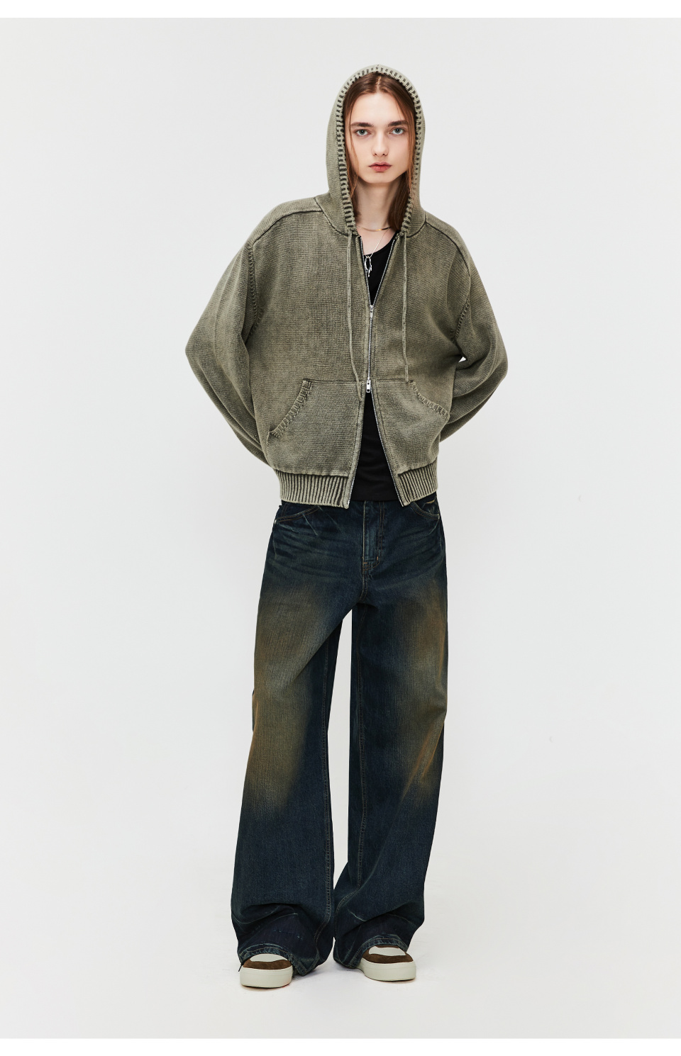 MUSINSA | LMOOD Piece Dyed Hoodie Knit Zip-Up (2 COLOR)