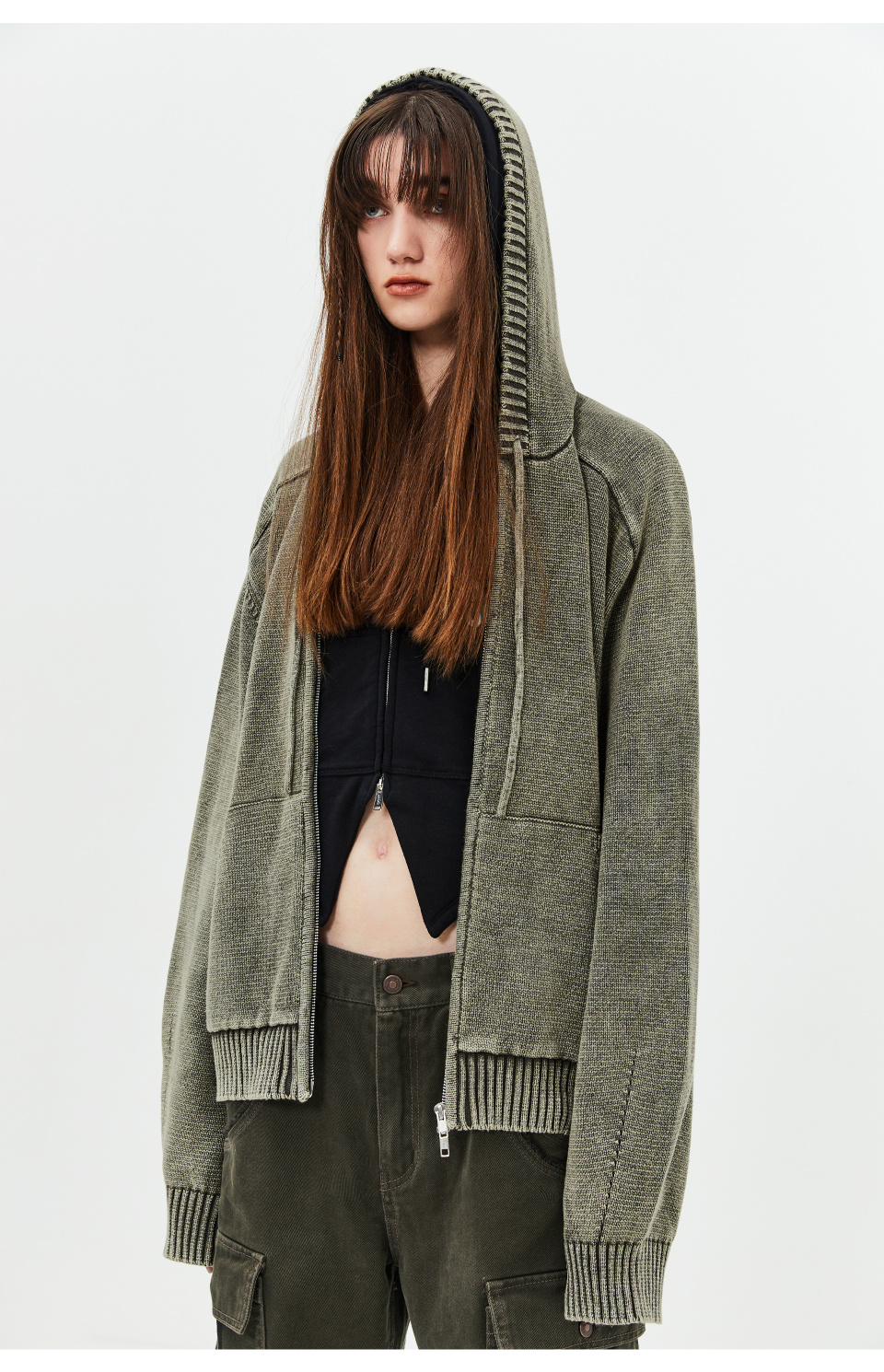 【LMOOD】Piece Dyed Hoodie Knit Zip-up MUSINSA | LMOOD Peace Dyed Hoodie Knit Zip-up Stained Charcoal