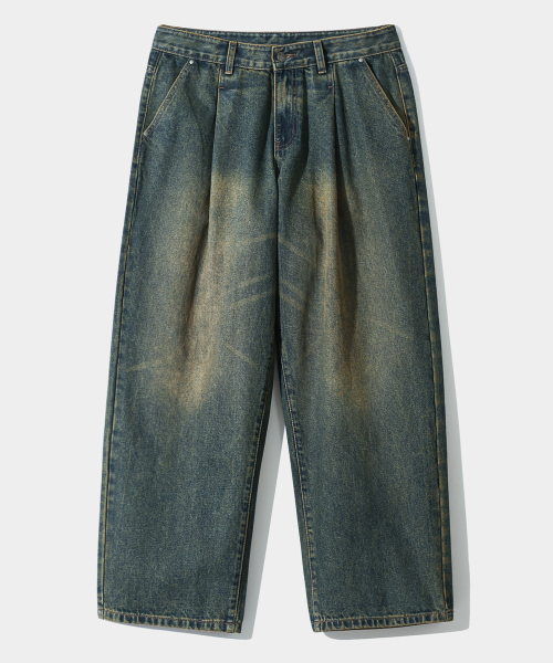 ASI ESSENTIAL ONE-TUCK WIDE DENIM PANTS_YELLOW WASHING