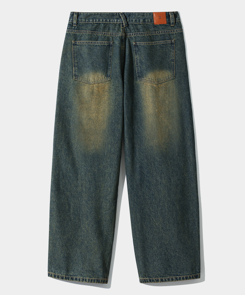 ASI ESSENTIAL ONE-TUCK WIDE DENIM PANTS_YELLOW WASHING