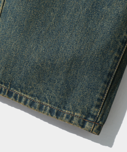 ASI ESSENTIAL ONE-TUCK WIDE DENIM PANTS_YELLOW WASHING