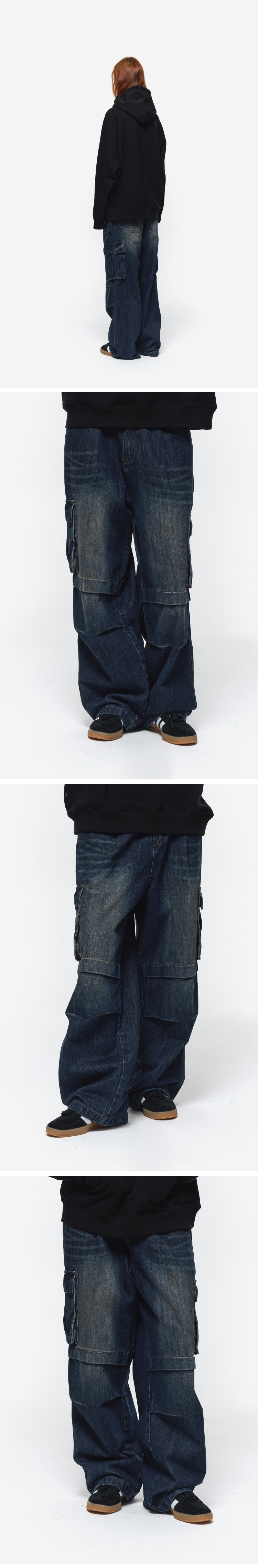 WIDE PANEL CARGO DENIM PANTS - 2 COLORS INDIGO