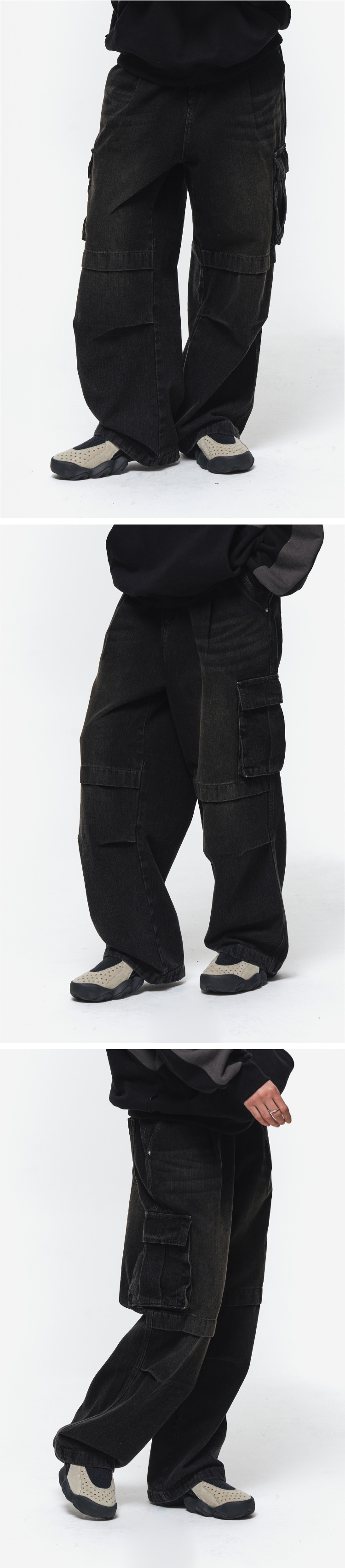 WIDE PANEL CARGO DENIM PANTS - 2 COLORS BROWN
