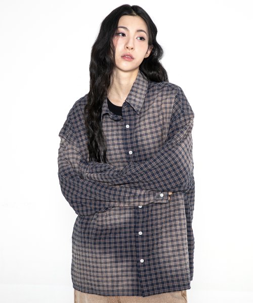 XTS029 하브 워싱 빈티지 체크 셔츠 (NAVY)