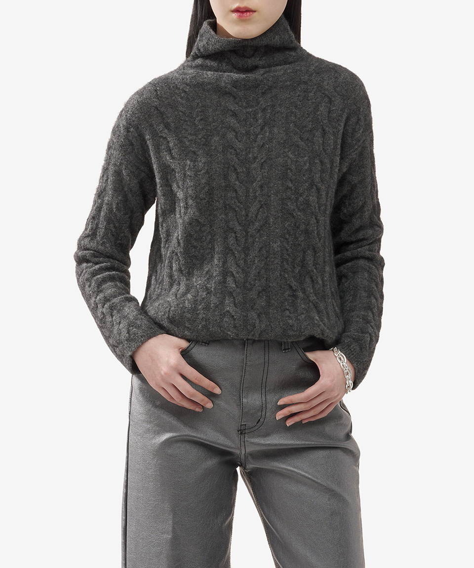Tシャツ・カットソー S Max Mara La Polle High Neck Wool Cable Knit Charcoal 93660 MUSINSA | S MAX MARA La Polle High Neck Wool Cable Knit