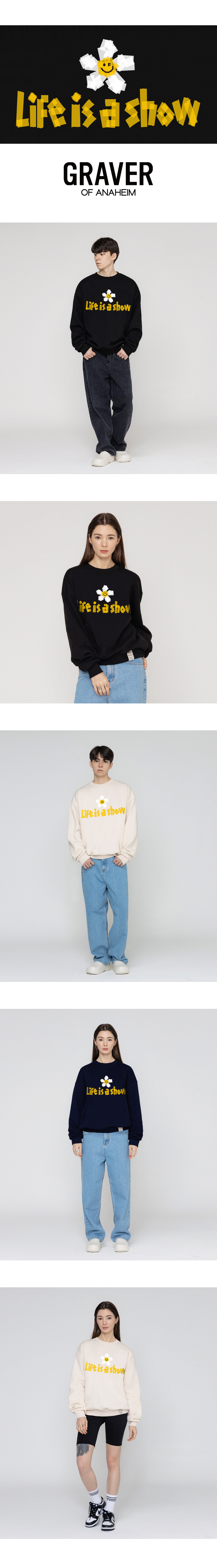 [GRAVER]★TAPE FLOWER SMILE SWEATSHIRT MUSINSA | GRAVER [UNISEX] Tape Flower Smile Sweatshirt_Black