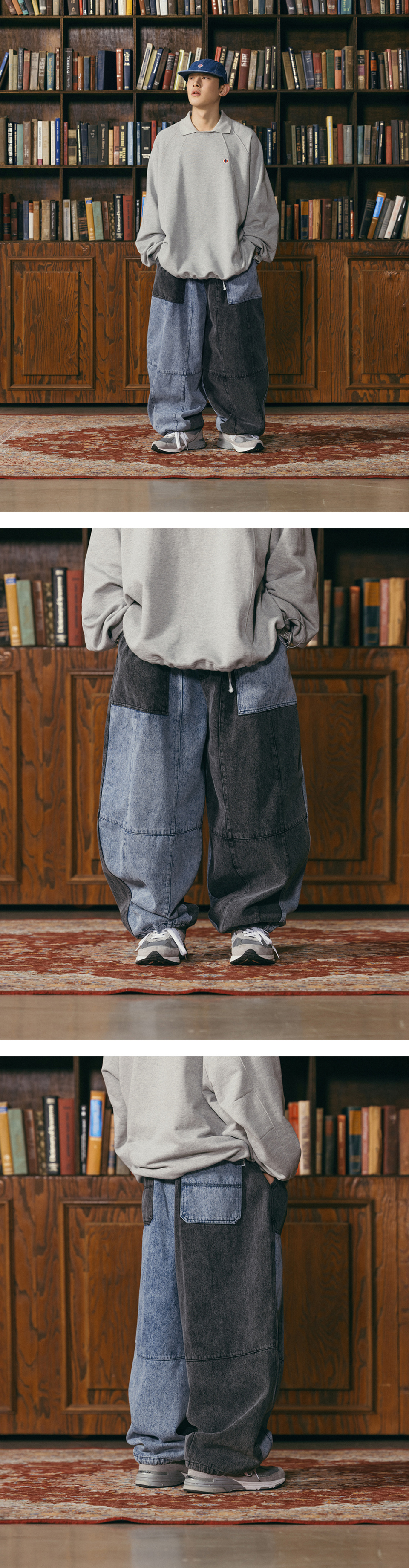 【ANGLAN】24SS★ [AG] Denim Mix Fatigue Balloon Pants Anglan Men's Denim Mix Fatigue Balloon Pants in Blue/Grey Anglan