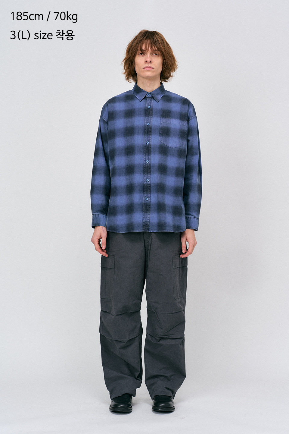 MUSINSA公式 | COFWI Pigmented Ombre Check Shirt Blue