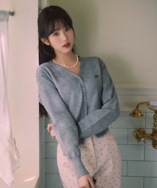 V NECK BASIC CARDIGAN GRAY