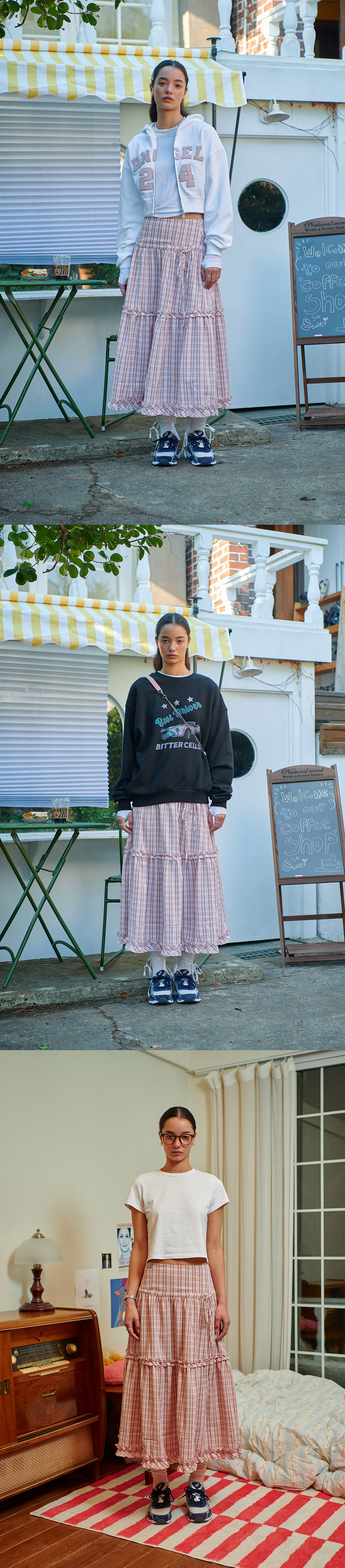 MUSINSA公式 | BITTERCELLS Maggy Check Cancan Skirt - Pink