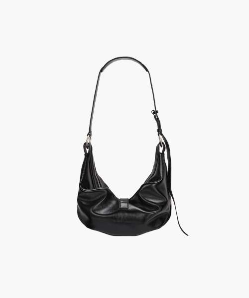 BELTED HOBO MEDIUM_black glossy plain