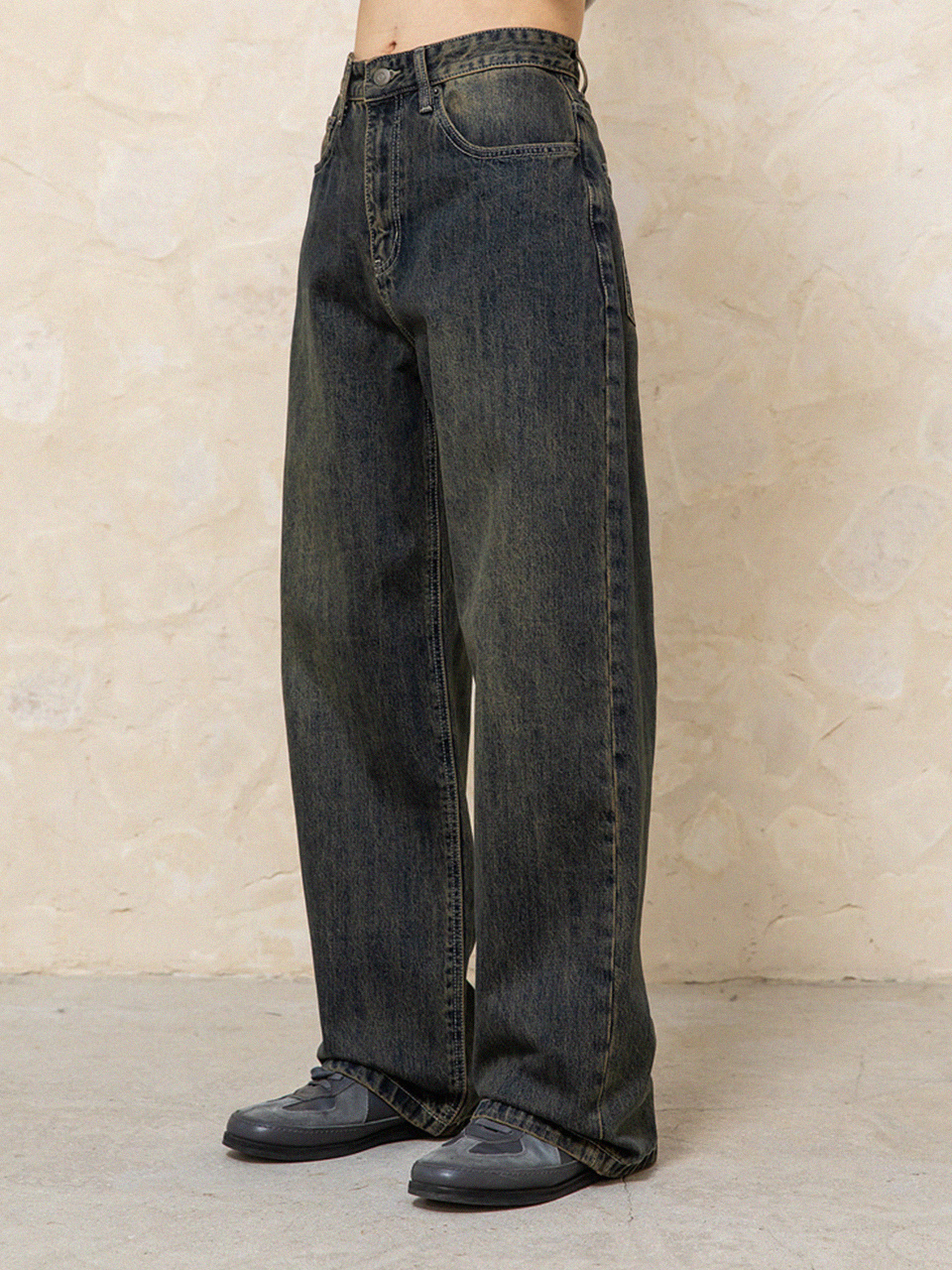 overdue flair VINTAGE WIDE FIT DENIM 新品 VINTAGE WIDE FIT DENIM_DARK GREY - overdue flair